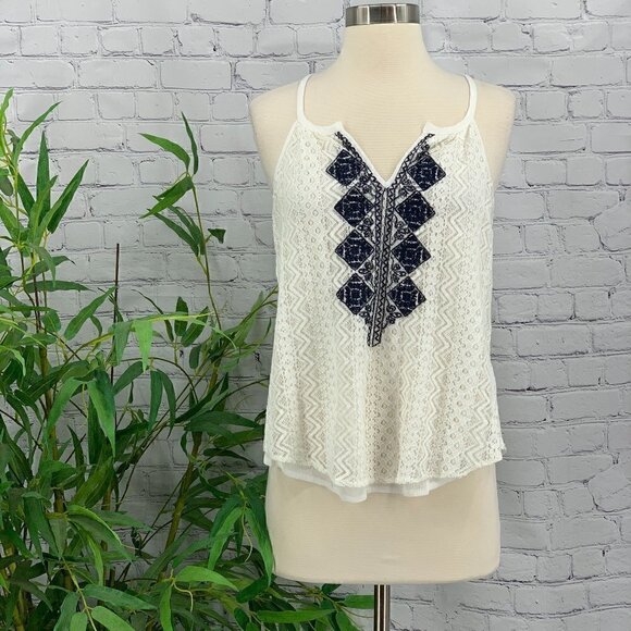 Alya Tops - 🎉Alya White Camisole w/ Navy Blue Lace Detail